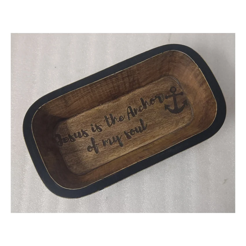 Antique Small Walnut & Grey Prayer Dough Bowl Religious Gifts Farmhouse Rustic Church Centerpiece for Home Decor Serving