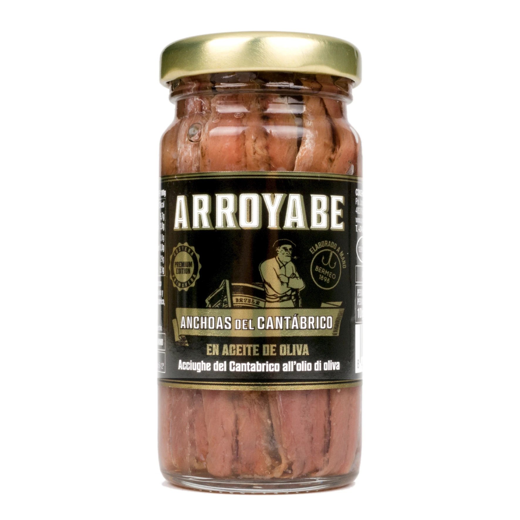 Premium Cantabrian Anchovies in olive oil jar 100 g (16-18 fillets)