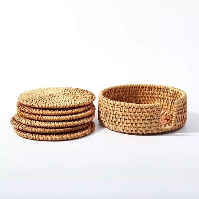 Basic Handwoven Rattan Coaster Craft Classic Handmade Vietnamese Handicraft 100% Natural Eco Friendly Top Selling