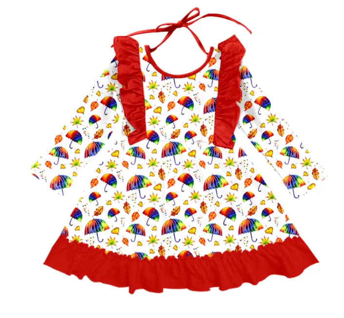 Customization wholesale children clothing boutique milk silk New colorful small umbrella love cute girl lace suit