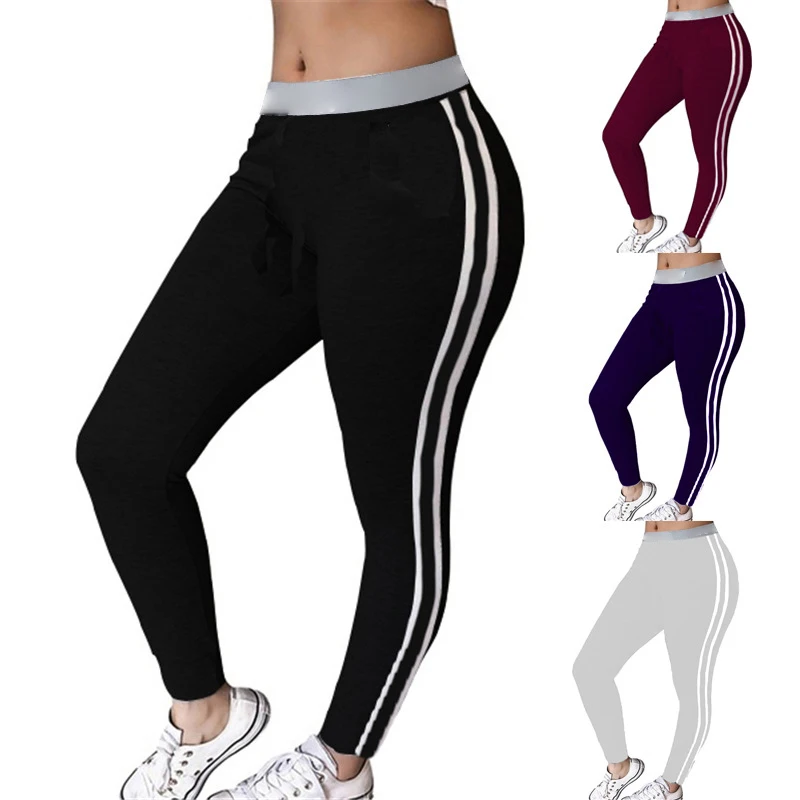 Wholesale Fashion Elastic Ankle Length Tights Outdoor Sports High Waist Striped Leggings For Women