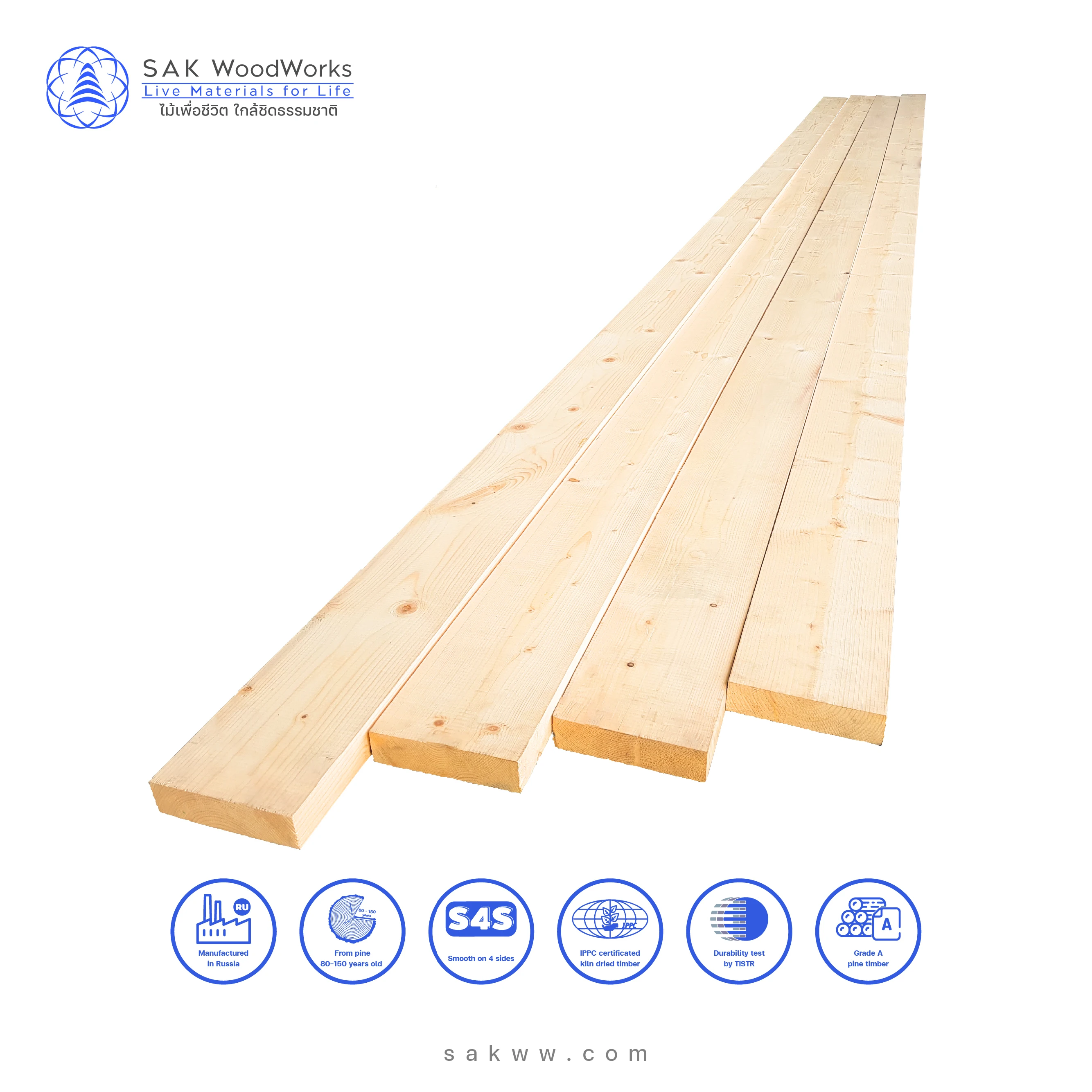 Northern White Russian Pine & Spruce Timber KD S4S 35 x 145 x 6000 mm. SAK WoodWorks Excellent for all applications and decor