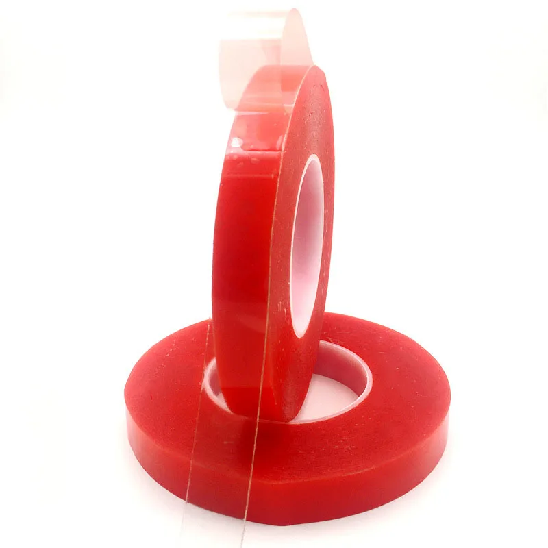 Heat Resistant Red Polyester Film Double Sided Clear PET Adhesive Fixing Tape With Red Liner for Strong Tensile Strength