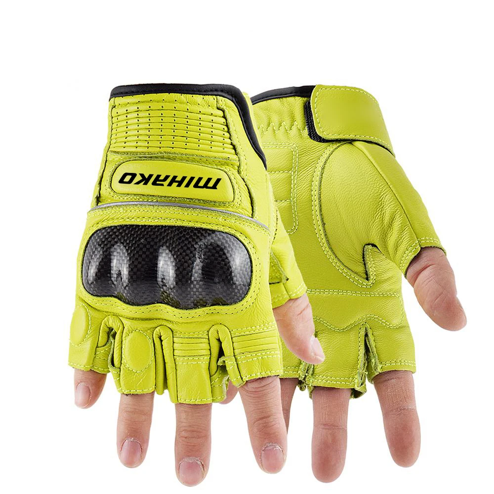 neon green breathable water proof leather riding knuckle protection racing motorbike custom made classic motorcycle gloves