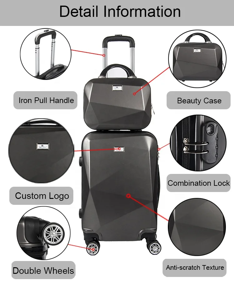 Abs zipper luggage design travel aluminum trolley case portable hard shell lightweight safety carry on suitcase