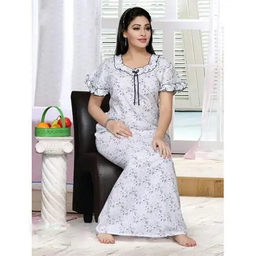 Top Selling Best Quality Cotton Printed Full Length Beautiful and Simple Nighty Maxi Dress for Girls and Women at Best Price