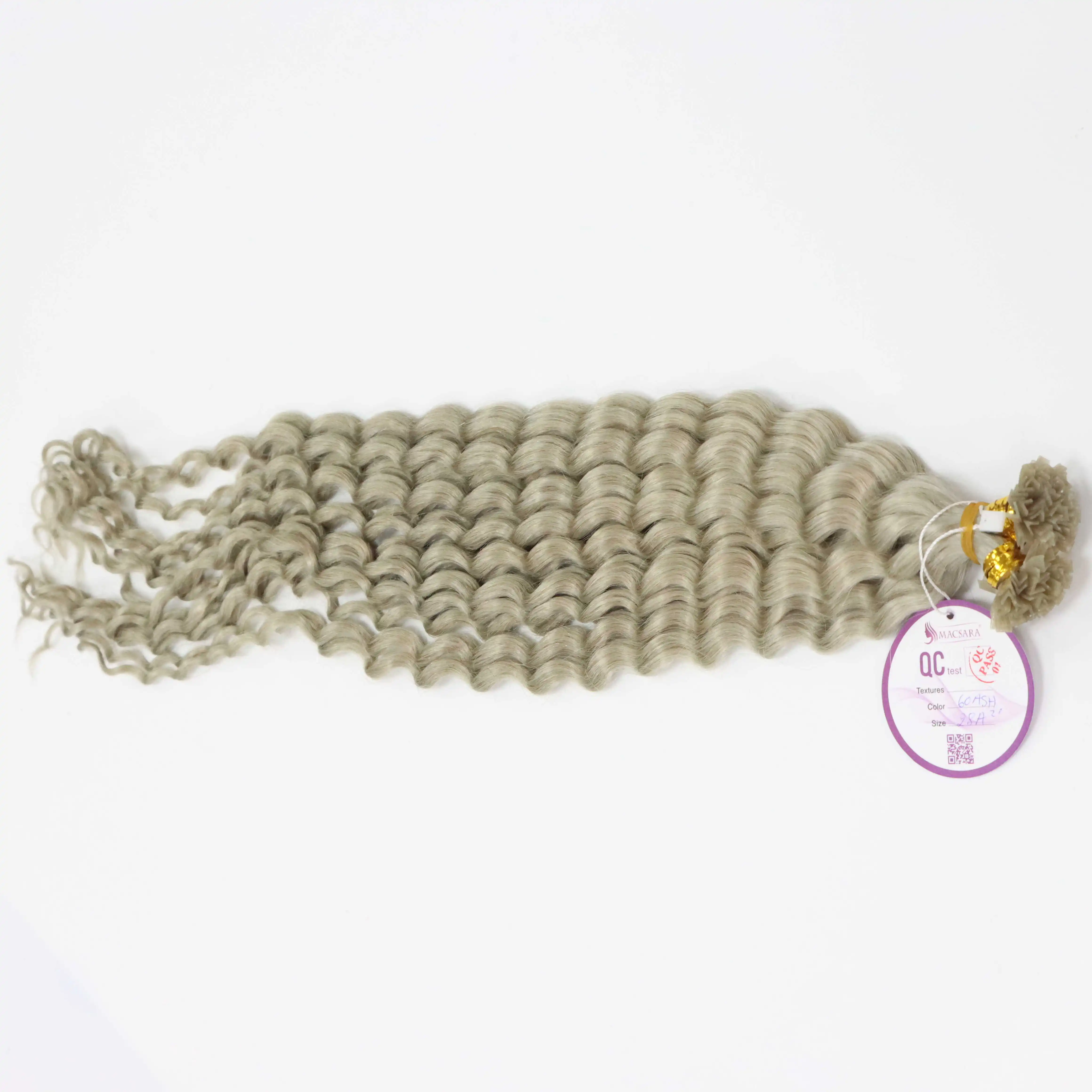 Wholesale Human Hair Top Quality Raw Vietnamese Hair V Tip Hair Extensions Loose Curly Ash Color