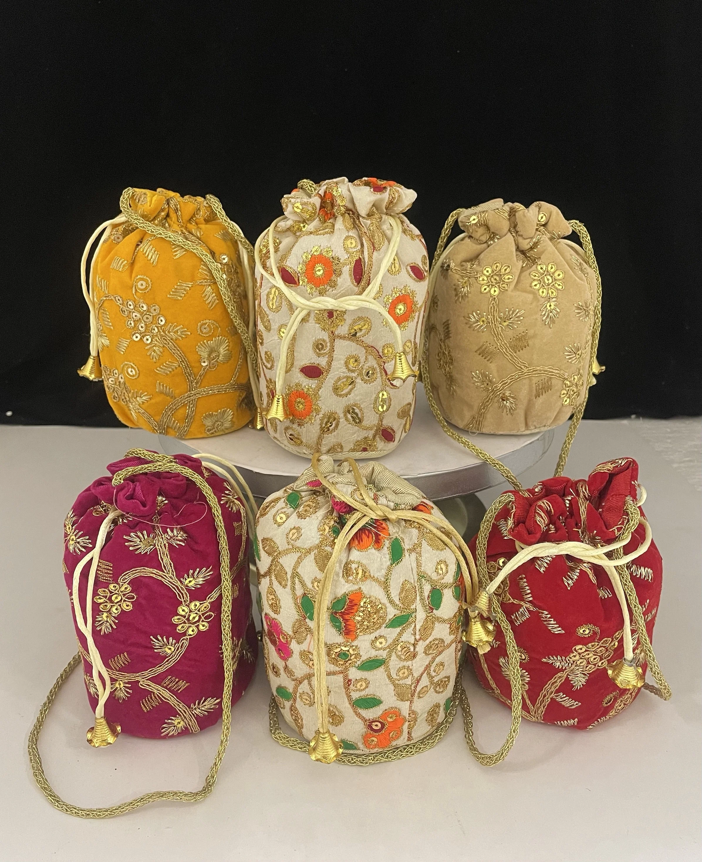 Handmade Embroidery  Work Ethnic Potli Bag Indian Women wedding Gift handbag Coin Pouches Wedding Gift Bag