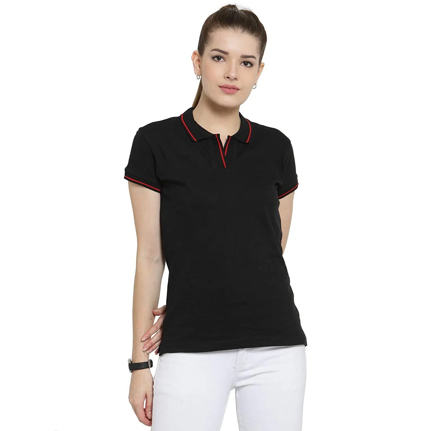 Summer lapel sports T-shirt ladies large size cotton pique short-sleeved high quality loose compassionate polo shirt for women