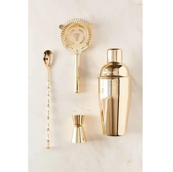 Bartender Kit with Black Bamboo Stand Cocktail Shaker Set and Bar Tool Stainless Steel Boston Shaker Bartender Kit (Gold) 2023