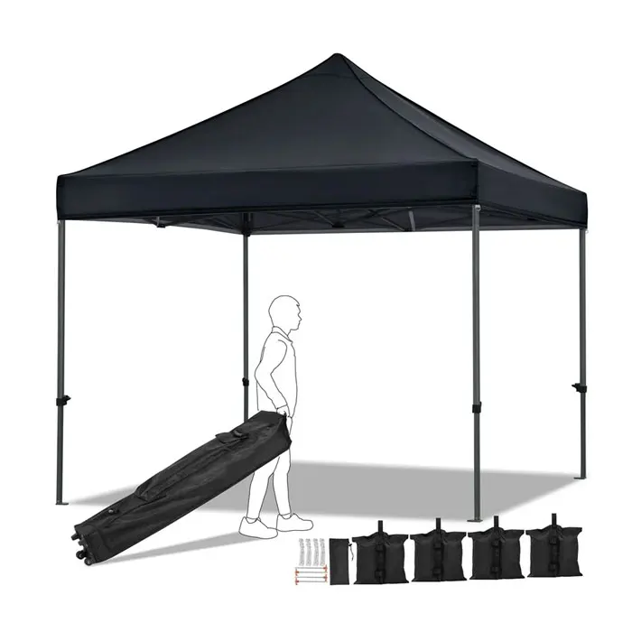 China Manufacturer Wholesale 10x10ft  Outdoor Roof Car Shade Parking Tent Waterproof Fabric Unprinted Plain Black Canopy Tent