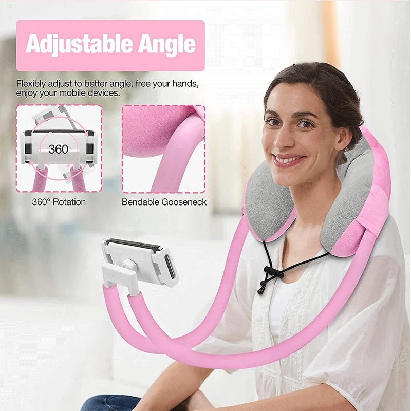 2024 New Memory Foam Neck Pillow Mobile Phone Holder Hanging Neck Style Foldable Travel Neck Pillow