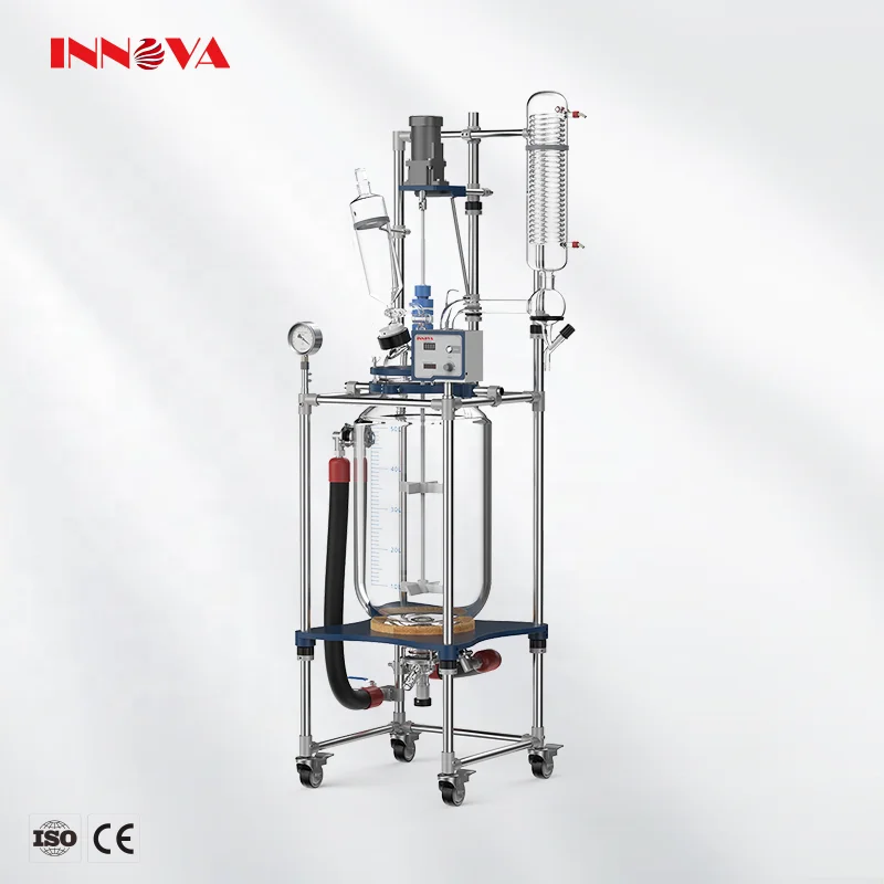 Pilot-scale chemical glass reactor 10L 100L Continuous Stirred Glass Reactor with cooling jacket for lab