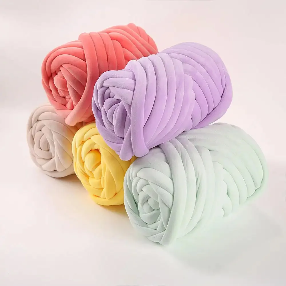 Handmade woven Big Acrylic Bulky 2cm Thick Roving Softy Tubular Super Vegan Velvet Chunky Tube Yarn