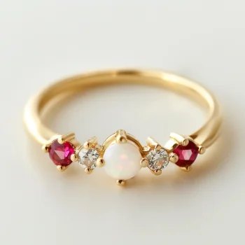 Wholesale customized oval natural White Opal ruby diamond 14k solid gold ring Wedding yellow gold rings for women jewelry supply