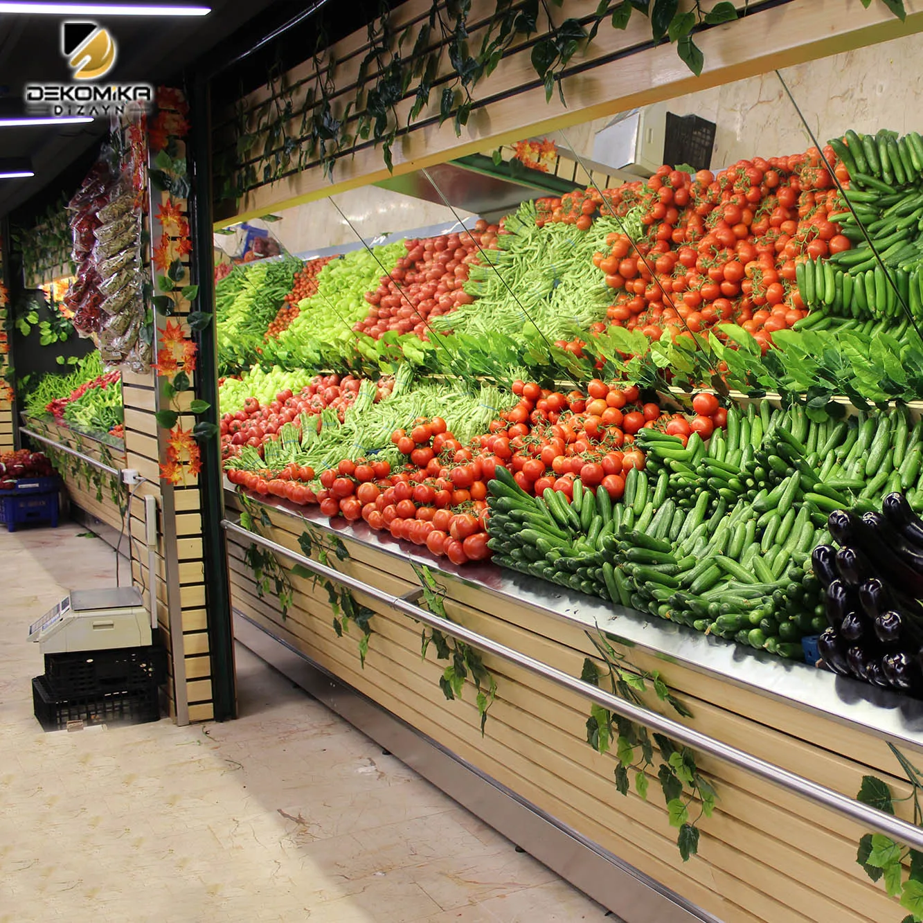 Green grocery with mirror and three boxes made from wood and metal carcasses |  OEM Product High quality and Best Price
