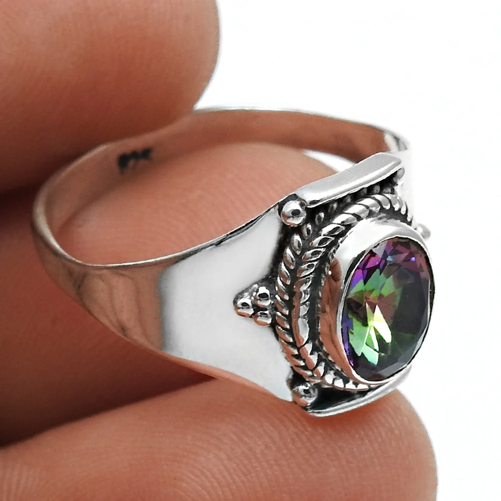 Exquisite Trendy Mystic Topaz Gemstone Ring 92.5 Sterling Silver Top Quality Healing Birthstone Luxury Rings For Her at Low Rate