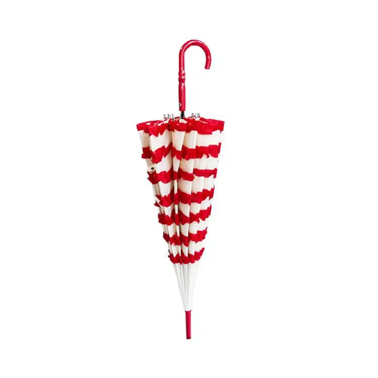 High quality special 16 ribs Manual Straight Umbrella Light and Elegant Lace Flower Edge Pagoda Umbrella