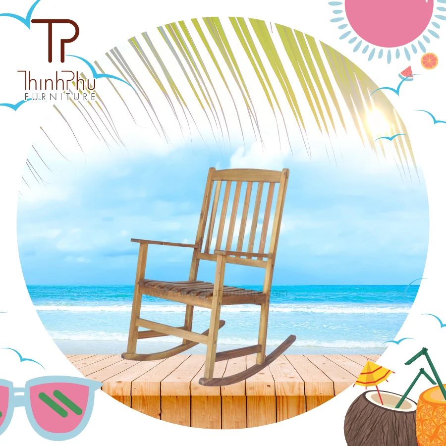 Portable Wooden Rocking Relax Chair Vietnam Factory Outdoor Furniture for Kitchen Bedroom Living Room Home and Hotel Use