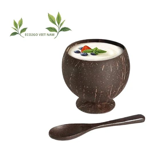 Wholesale bulk high quality coconut drinking cups various sizes with spoon cheap price and engraved laser logo customized