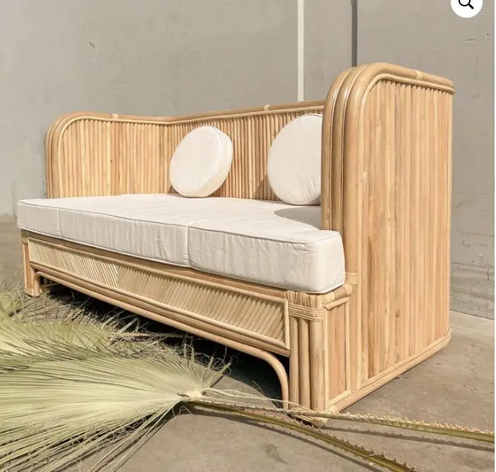 Unique Abstract Design Sectional Double Rattan Sofa Natural Woven Handmade for Living Rooms