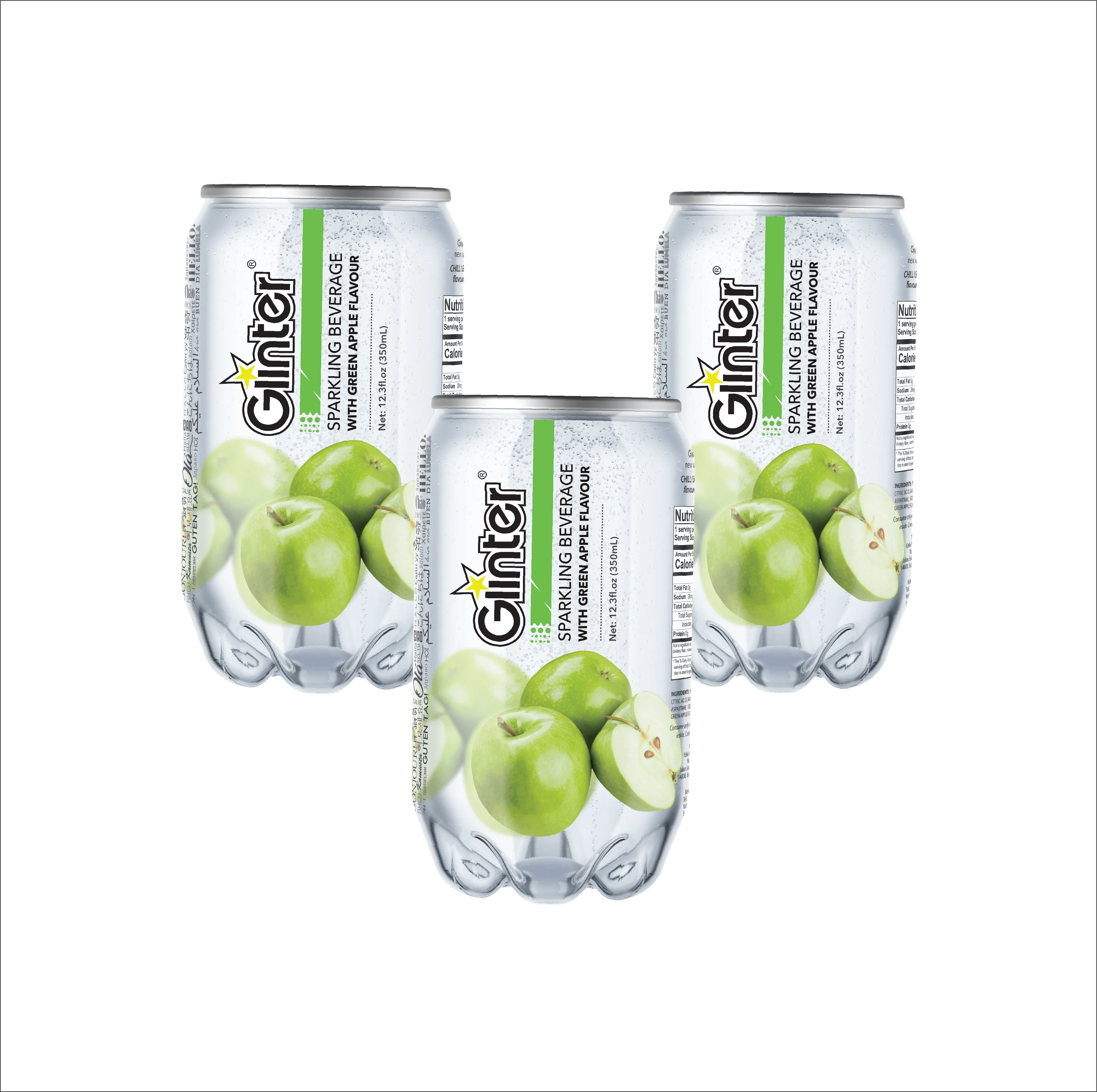 Popular Trendy Teen Young Malaysia Halal Fruit Flavor Clear 350ml PET Cans Refreshing Crystal Clear Sparkling Beverage  Water