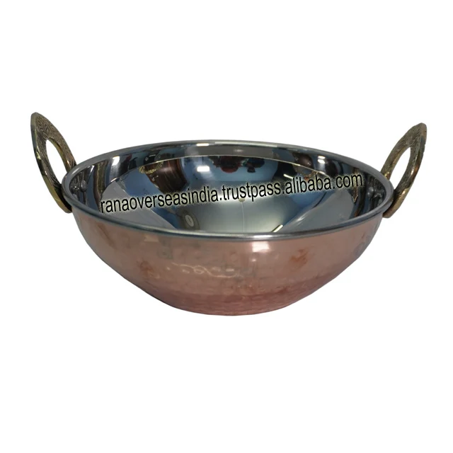 Top Selling Wholesale Copper Stainless Steel Hammered Karahi Indian Dishes Serve Ware for Vegetable and Curries Set of 4 Pcs