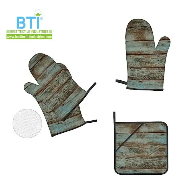 Заводская оптовая продажа прихватки для духовки с печатью жаропрочные кухонные принадлежности барбекю прочный кухонный набор