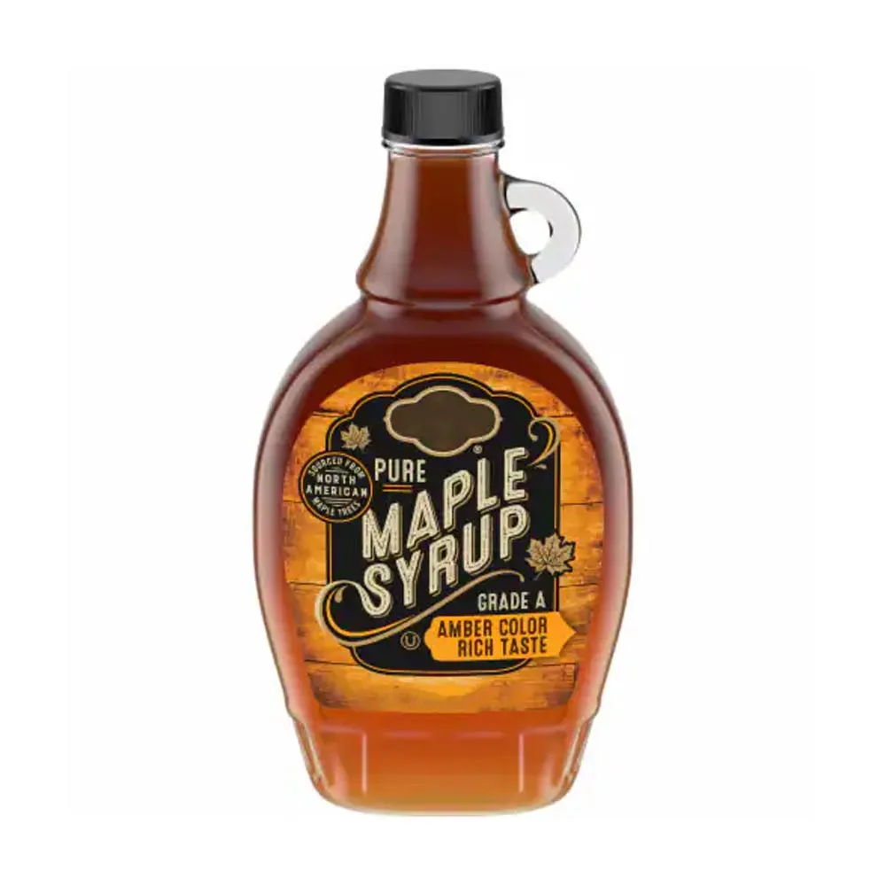 wholesale 170ml 370ml 500ml Maple Syrup Bottles Glass Maple Syrup Bottles with Loop Handle with Black Ribbed