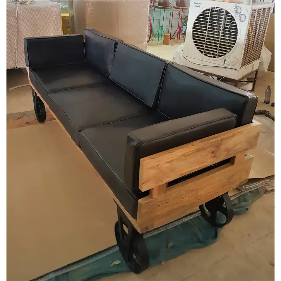 Custom Design Three Seater Sofa Bed Home Furniture Customised Color Wooden Living Room Sofas with Genuine Leather seat for Sale