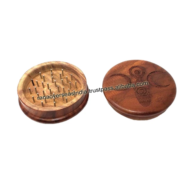 Best Quality Hot sale Triple Moon Goddess Engraved Design Wooden Grainder For Herb And Spices At Affordable Price