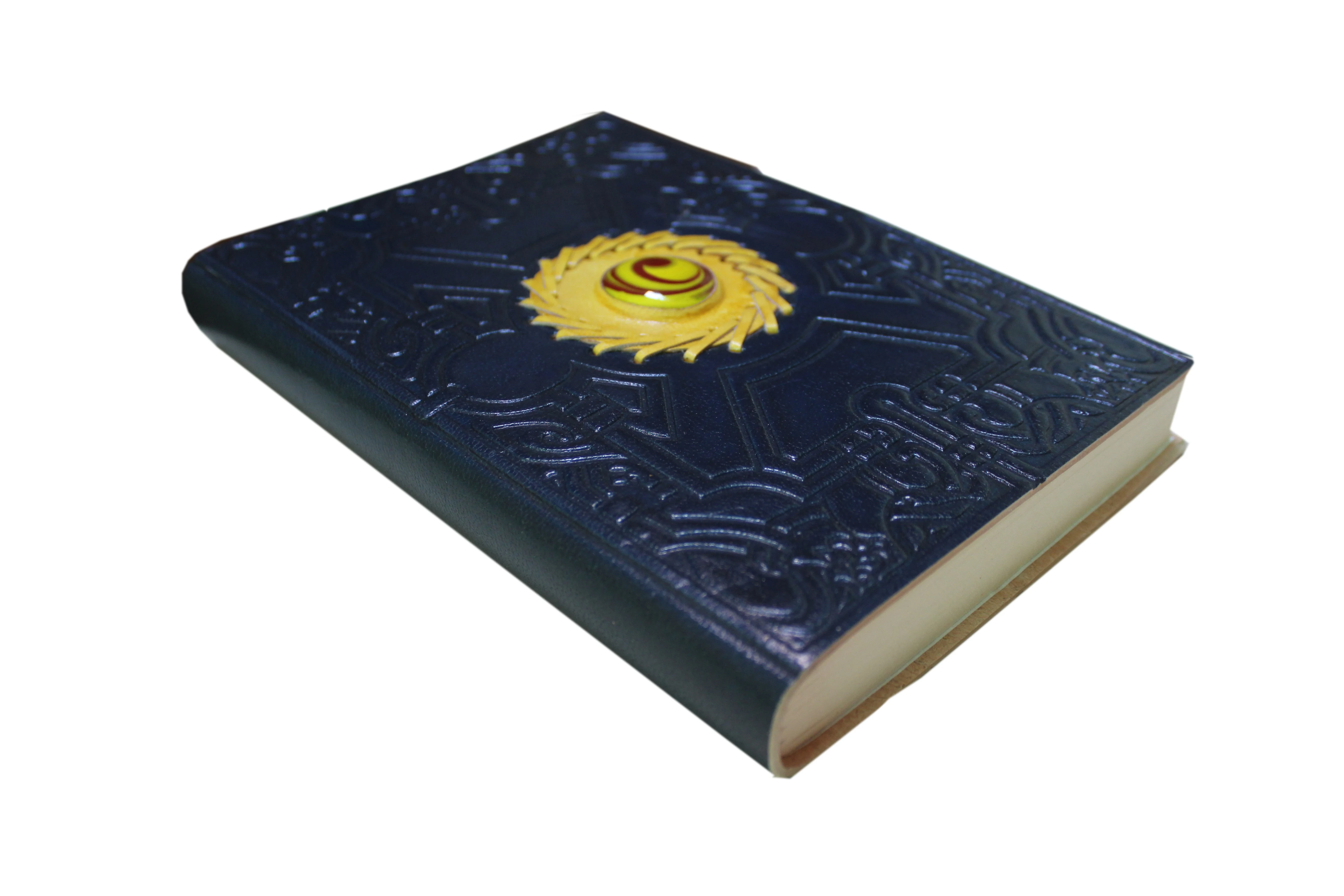 2022 High Quality Embossed Genuine Black Leather Diary Agenda Yellow Color Stone Unique Designer Planner PVC Paper School Use