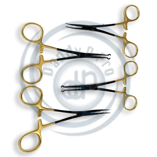 No Scalpel Vasectomy Set w/ Pointed Forceps & Grasping German Stainless Gold Black Needle Holders