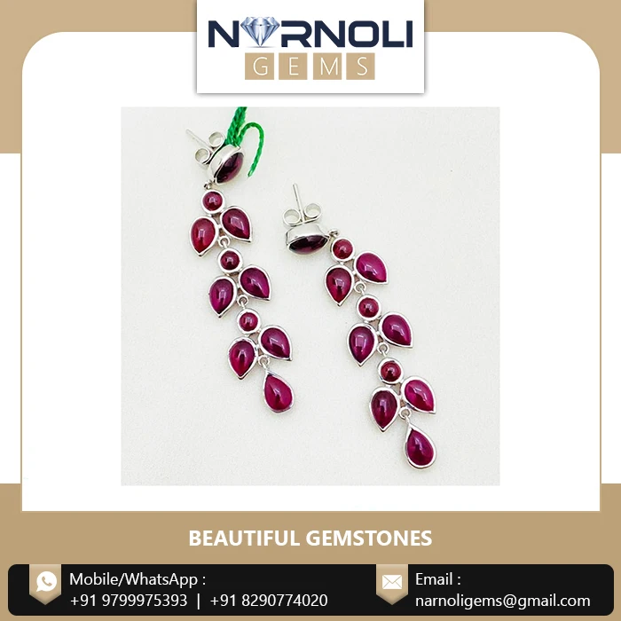 Wholesale Price 925 Sterling Silver Earrings Studded with Garnet Cabochon For Women