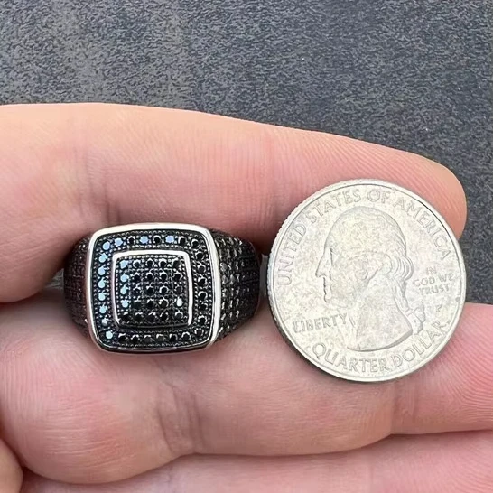 925 Серебряное великолепное черное кольцо с бриллиантом классическое квадратное для мужчин модные украшения