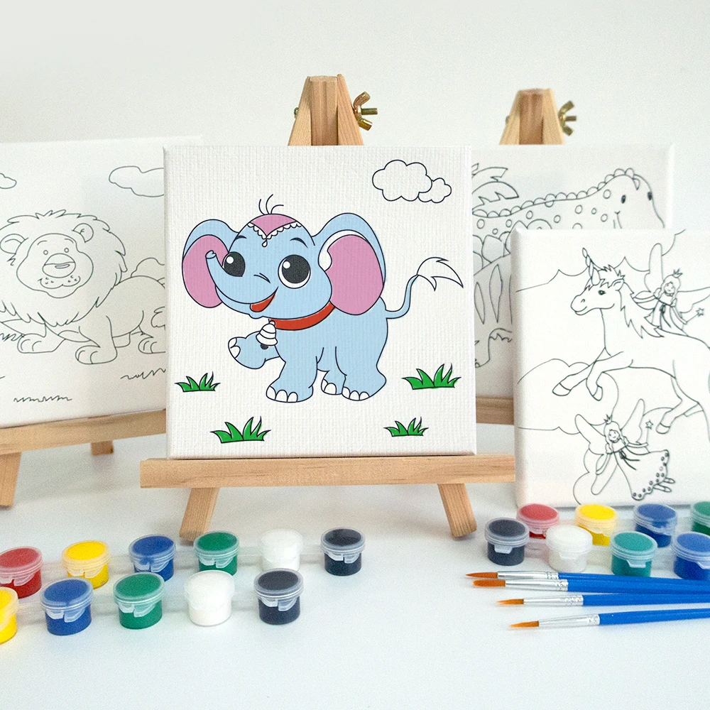 Wholesale Mini canvases  Frame Painting Kit with Drawing for Kids DIY Oil Painting Acrylic Preprinted Stretched Canvas Print