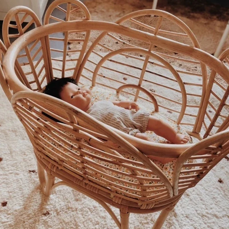 High Quality Rattan doll Cradle Bassinet bed, Mini Rattan Doll Bassinet kid room decor, straw moses basket Wholesale
