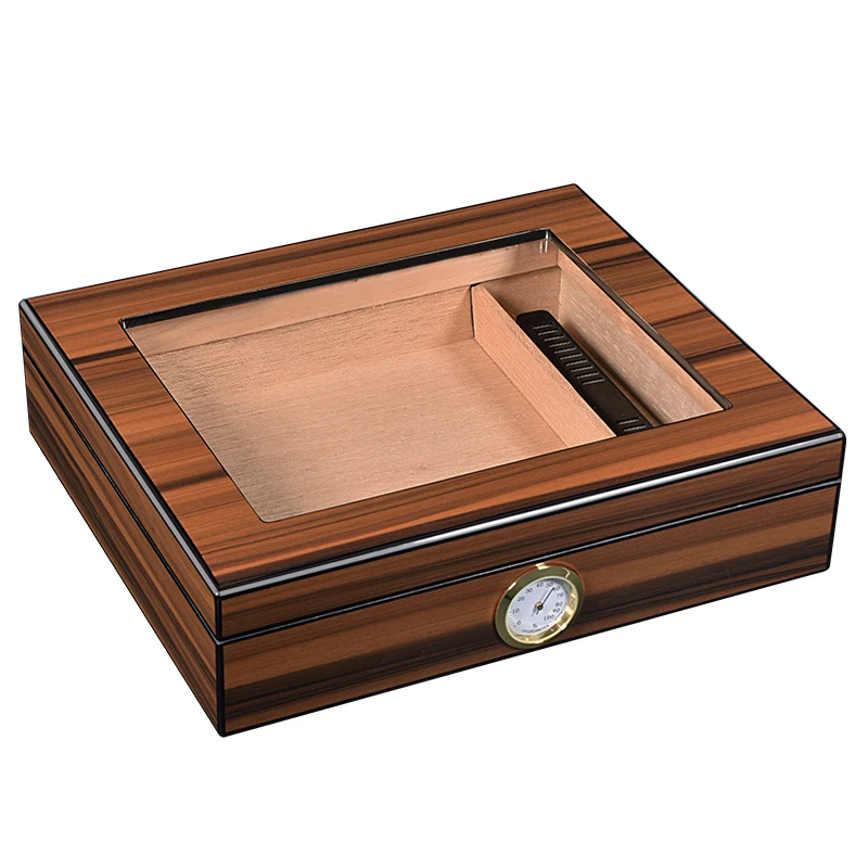 Hot Selling Glass Top Display High Glossy Spanish Cedar Wooden Humidor Cigar Box Cigar Case Cigar Humidor Cabinet