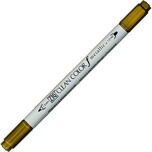 [KURETAKE] Kuretake Zig Twin Tip Marker Clean Color F Metallic, Gold (TCS-8000-101) (5 pcs) stationery water color watercolor pe