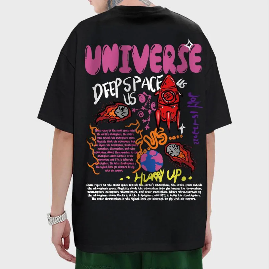 Hip hop heavy cotton custom t shirts your own brand round neck drop shoulder oversized cartoon graphic t shirts for men