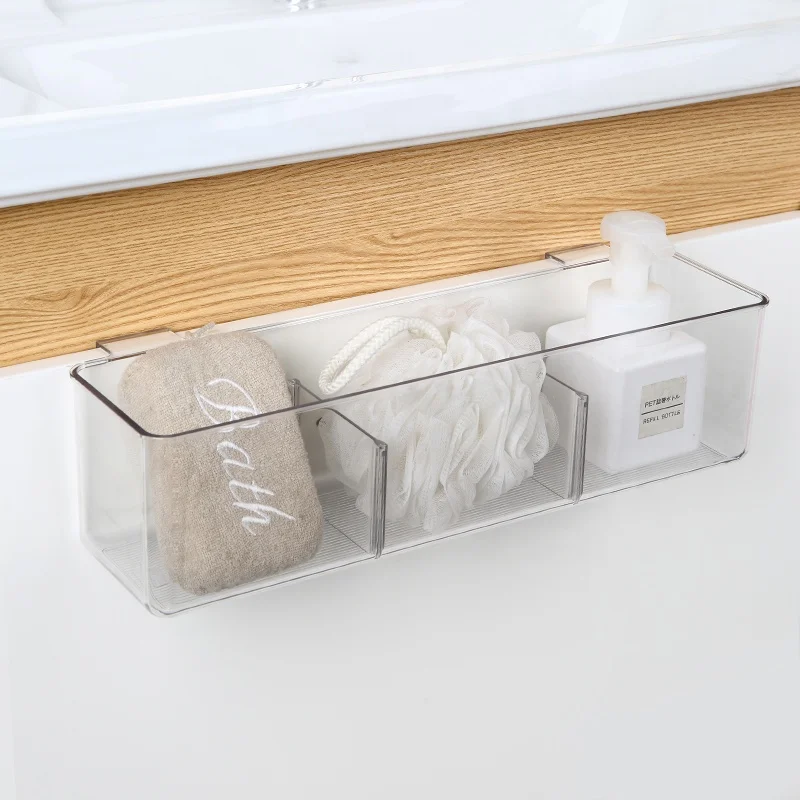 Over the door PET cleaning article hanging storage box small clear bathroom plastic door back hanging organizer