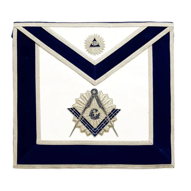 Master Mason Blue Lodge Apron Royal Blue Velvet Triangle with Eye Symbol Embroidered on Demand