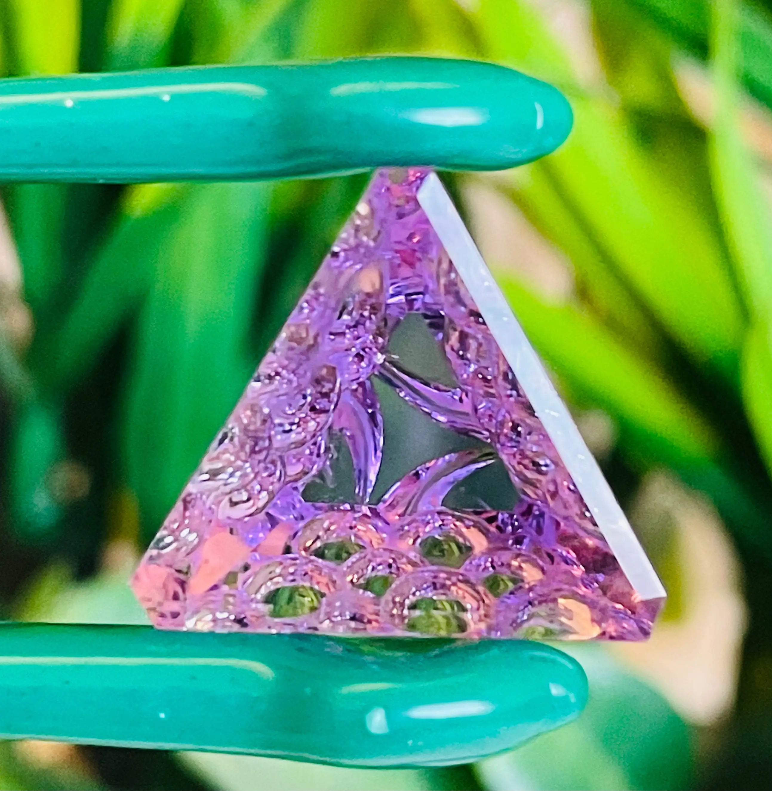 Mind Blowing Amethyst Triangle Shape Gemstone Butifull Antique Flower Carving Making Handmade Loose Gemstone Making Jewelry