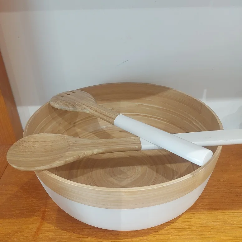 High quality best selling impressive handcrafted spun bamboo bowl for salad making serving bowl ansdsalad servers
