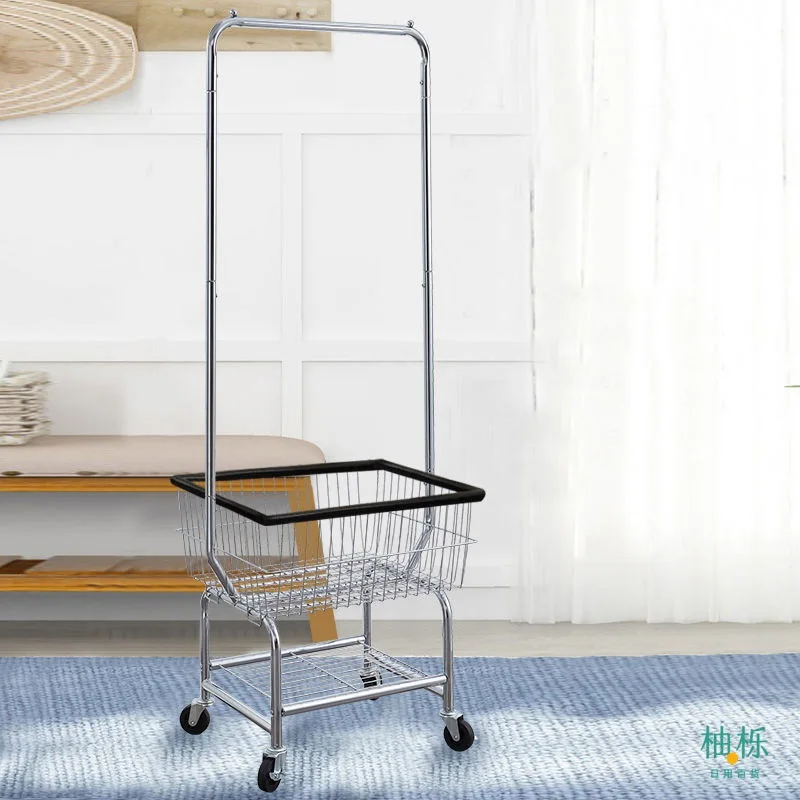 Movable Storage Rack For Laundry Trolley Multifunction  Chrome plating wire Laundry Cart Basket Standing Rack With Wheels