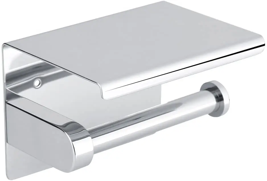 Держатель рулона туалетной бумаги из нержавеющей стали с полкой многофункциональный самоустанавливающийся настенный держатель подставкой для мобильного