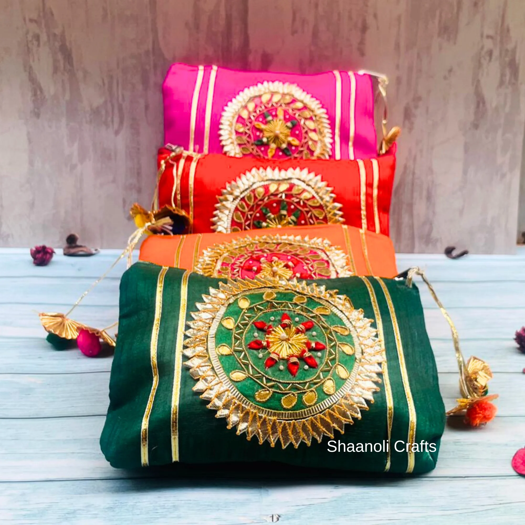 Handmade Gota lace  Zipper Closer Pouches Handbags Purses Clutch for Women Wedding Favors Sunglasses Ethnic Pouches