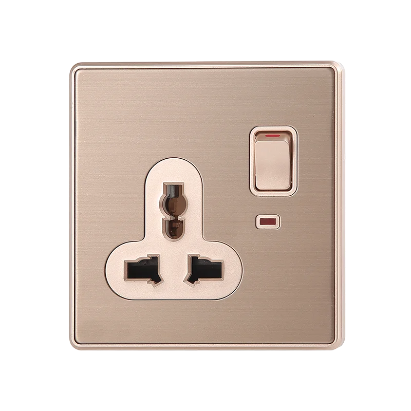 China manufacturer High Quality Gold color Stainless Steel material 15a Universal Switched Socket with LED