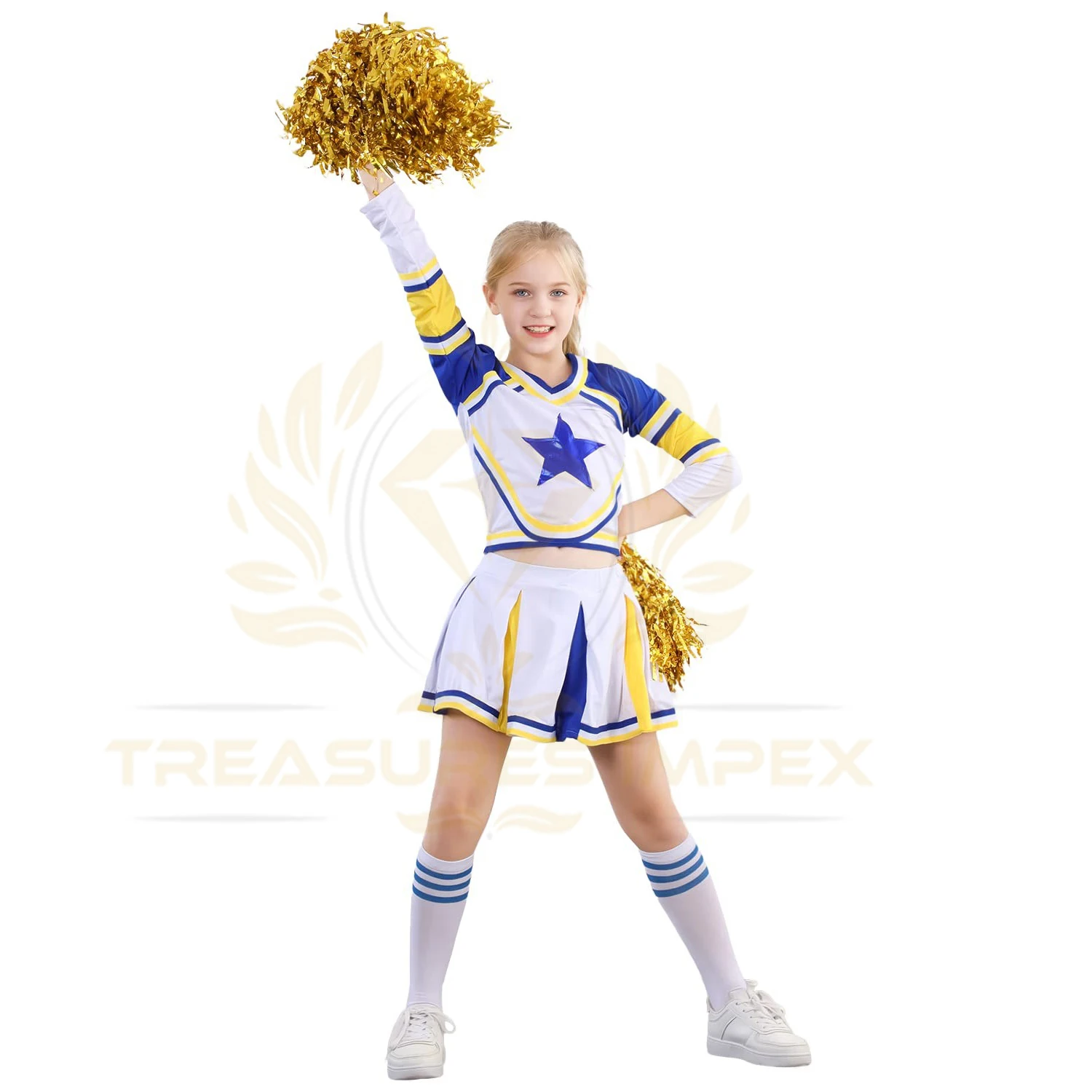 Sport Wear Custom Sports Uniform Wholesale Price Costume For Girls Cheerleading Uniform Dress Outfit With Stockings 2 Pom Pom