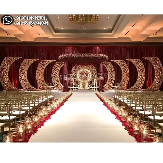 Grand Wedding Venue Mandap Backdrop Frame Big Fat Indian Wedding Backdrop Panels Gold Medallions for Wedding Mandap Decoration